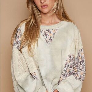 POL Floral Patchwork Long Sleeve Top - Cream and Pink